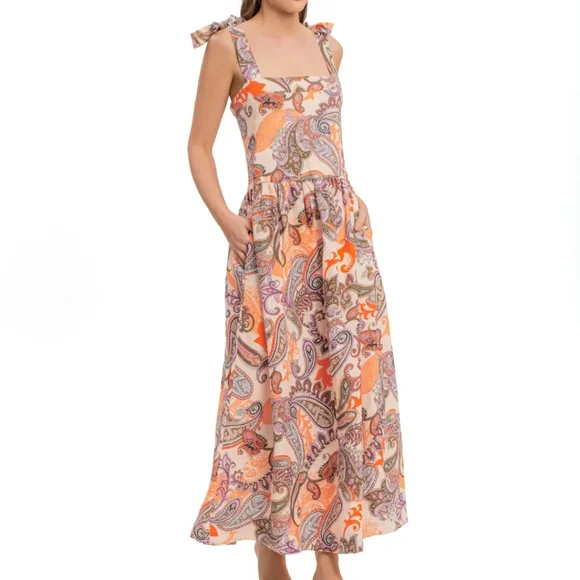 OndadeMar | Dresses | Onda De Mar Womens Long Dress 0 Linen Maxi Strappy  Pockets Paisley Sz M | Poshmark